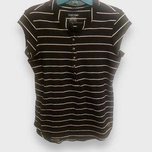 NWOT! CALVIN KLEIN Striped Short Sleeve Henley Polo Shirt X-Small